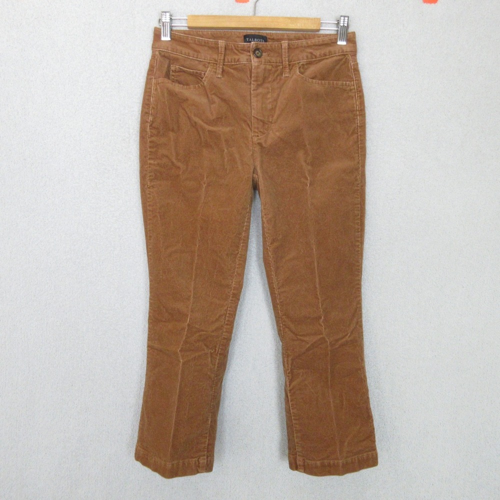 Talbots Corduroy Pants Women 2P Brown Straight Leg Cropped Mid Rise